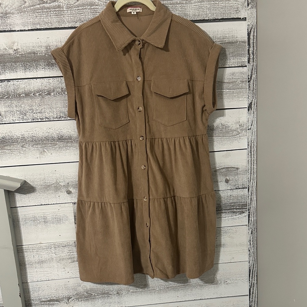 Andree Brown Button-Up Mini Dress